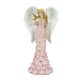 Wings of Devotion Solar Powered Pink Rose Angel Statue