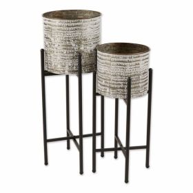 Accent Plus White Wash Galvanized Bucket Plant Stand Set